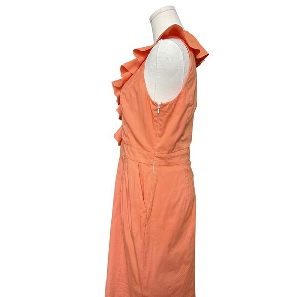 Lauren Ralph Lauren Cocktail Sleeveless Cotton Dress 8 Ruffle Sheath Mini V-Neck - Picture 5 of 10